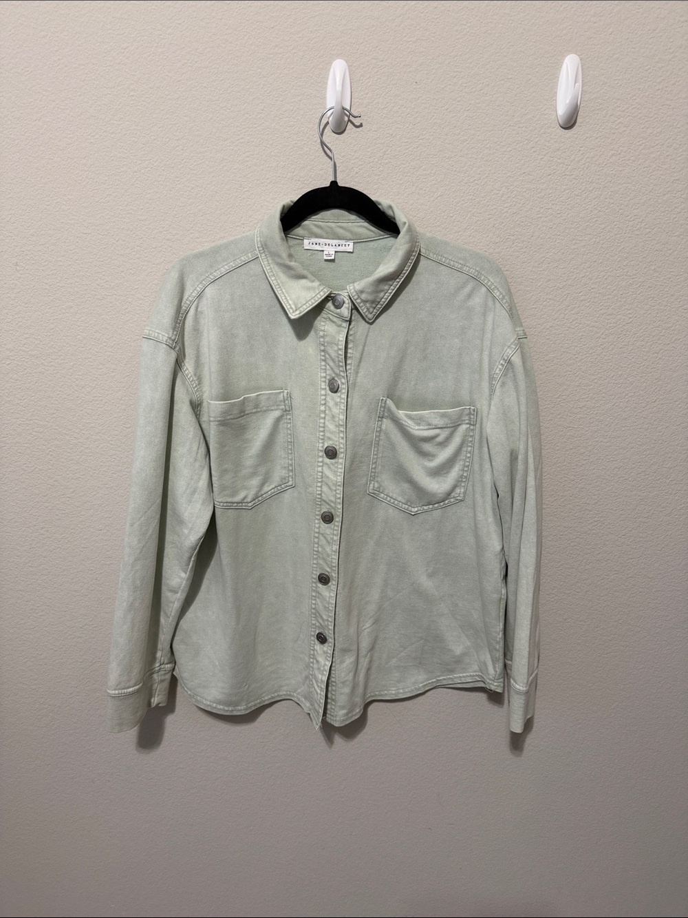 NWOT Jane + Delancey  Light Sage Button-Front Utility Shirt Jacket